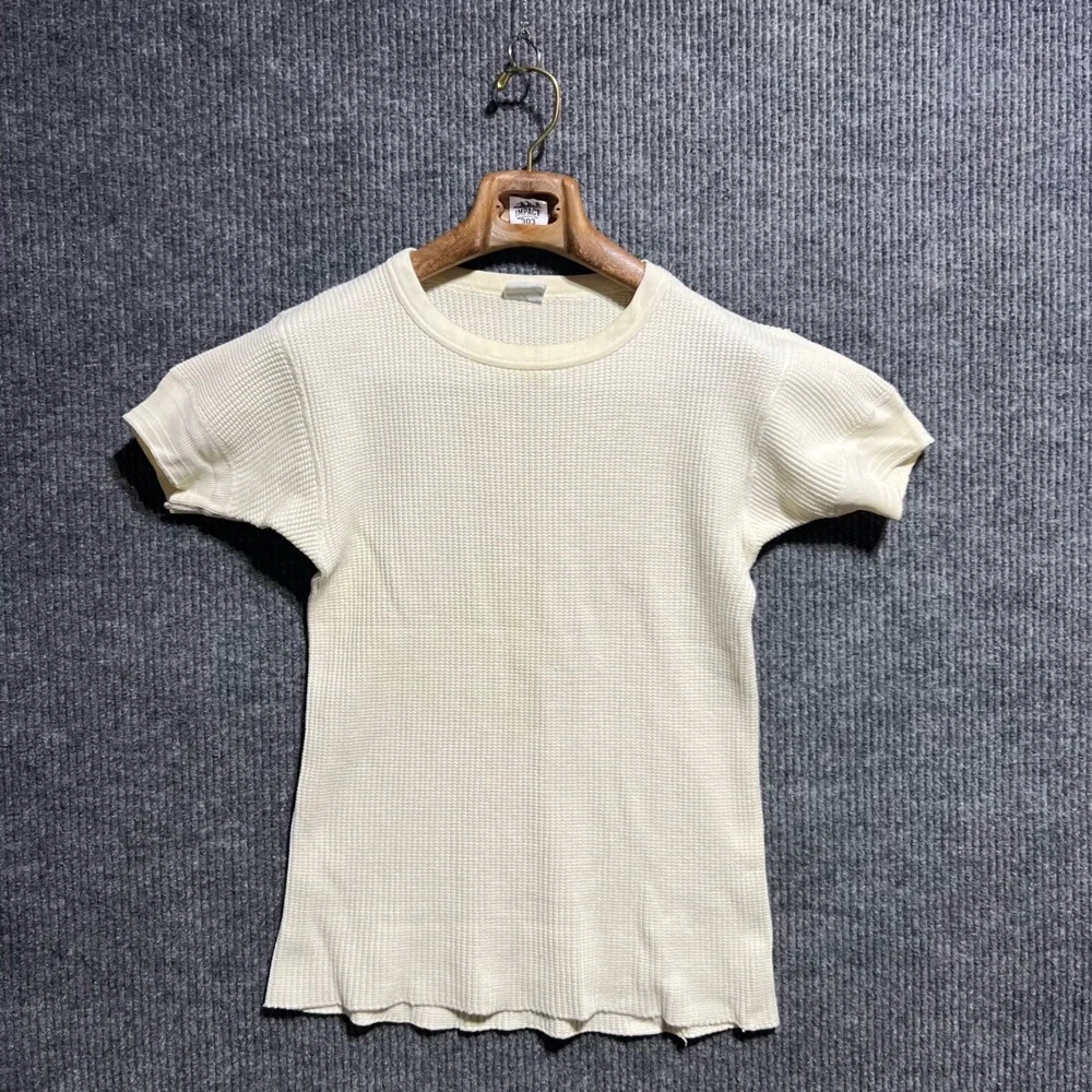 Vintage 70s Healthknit Thermal King Undershirt Mens Medium Cream Waffle Knit